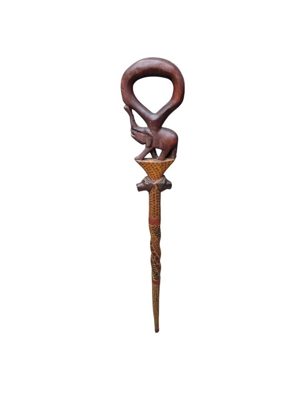 Vintage Hand-Carved Wooden Elephant Safari Walking Stick Cane African Wood 36"